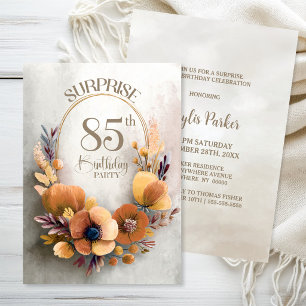Convites Surpresa Floral Laranja Festa de 85 Anos