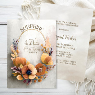 Convites Surpresa Floral Laranja Festa de Aniversário para