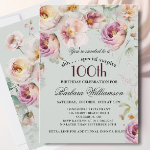 Convites Surpresa Floral Pintada com Elegância para 100 Ano