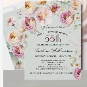 Convites Surpresa Floral Pintada Elegante de 55 Anos