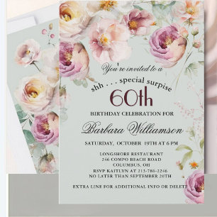 Convites Surpresa Floral Pintada Elegante de 60 Anos de Ida