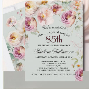 Convites Surpresa Floral Pintada Elegante de 85 Anos