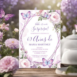 Convites Surpresa Floral Pó Roxo Espanhol Aniversário de 60