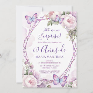 Convites Surpresa Floral Pó Roxo Espanhol Aniversário de 60