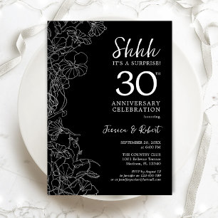 Convites Surpresa Floral Preto e Branco 30º Aniversário