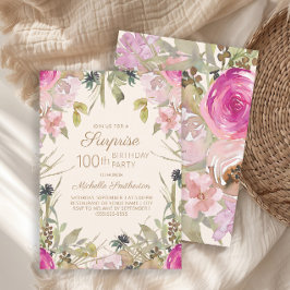Convites Surpresa Floral Púrpura Rosa 100º Aniversário