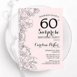 Convites Surpresa Floral Rosa Blush 60ª Festa de aniversári<br><div class="desc">Esmague o rosa e preto, surpresa floral 60º convite de aniversário. Elegante design moderno com sotaques botânicos e letra de script de tipografia. Simples cartão de convite floral perfeito para uma festa surpresa na moda. Pode ser personalizado para qualquer idade. Impressos convites Zazzle ou modelo de impressão digital instantânea para...</div>