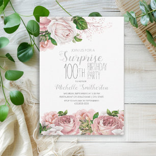 Convites Surpresa Floral Rosa Choque 100º Aniversário