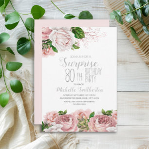 Convites Surpresa Floral Rosa Choque 80 Anos