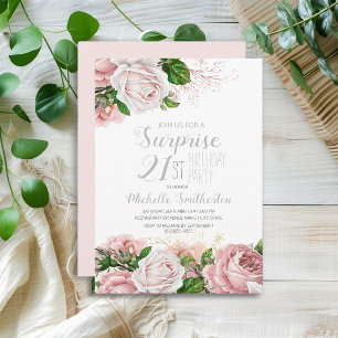 Convites Surpresa Floral Rosa Corado de 21 Anos