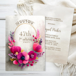 Convites Surpresa Floral Rosa - Festa de Aniversário para Q
