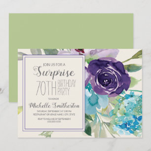 Convites Surpresa Floral Roxo Ameixa para 70º Aniversário