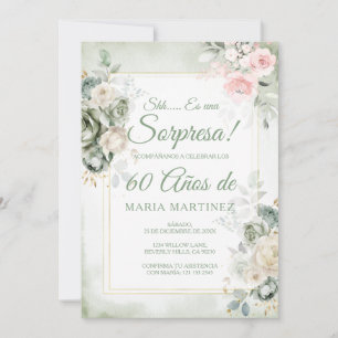 Convites Surpresa Floral Verde Espanhol Aniversário 60 Anos