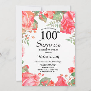 Convites Surpresa Floral Vermelha Botânica 100º Aniversário