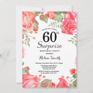 Convites Surpresa Floral Vermelha Botânica para 60º Anivers
