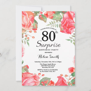 Convites Surpresa Floral Vermelha Botânica para 80º Anivers