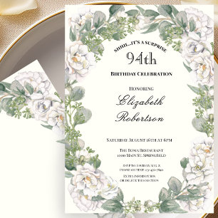Convites Surpresa Marfim e Verde Musgo Floral 94º Aniversár