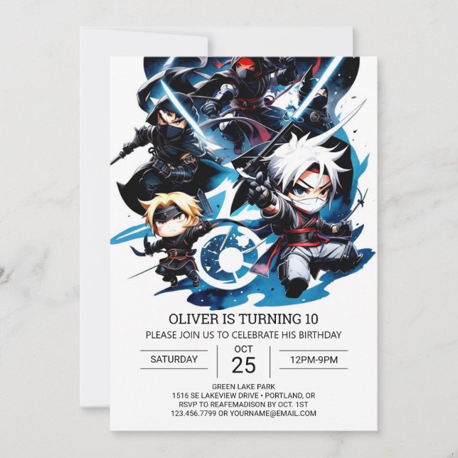 Convites Surpresa Ninja Aniversário para Crianças (Frente)