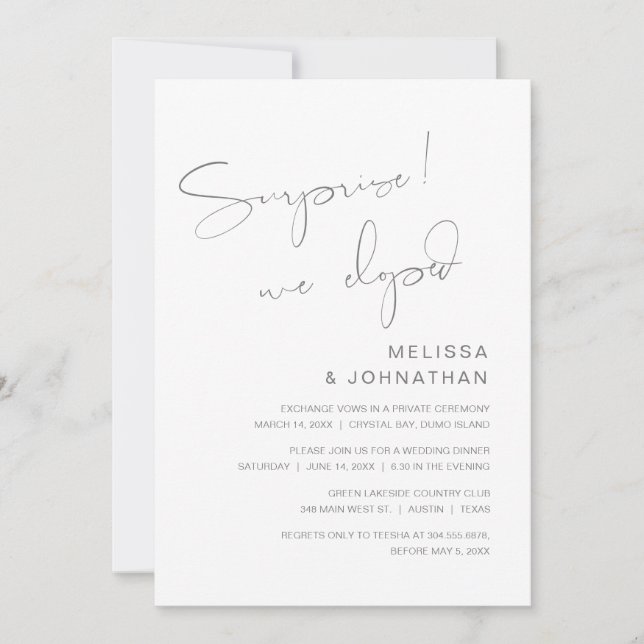 Convites Surpresa, nós fugimos, Festa de Casamento às Escur (Frente)