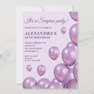 Convites surpresa para 82º aniversário Balões Roxo
