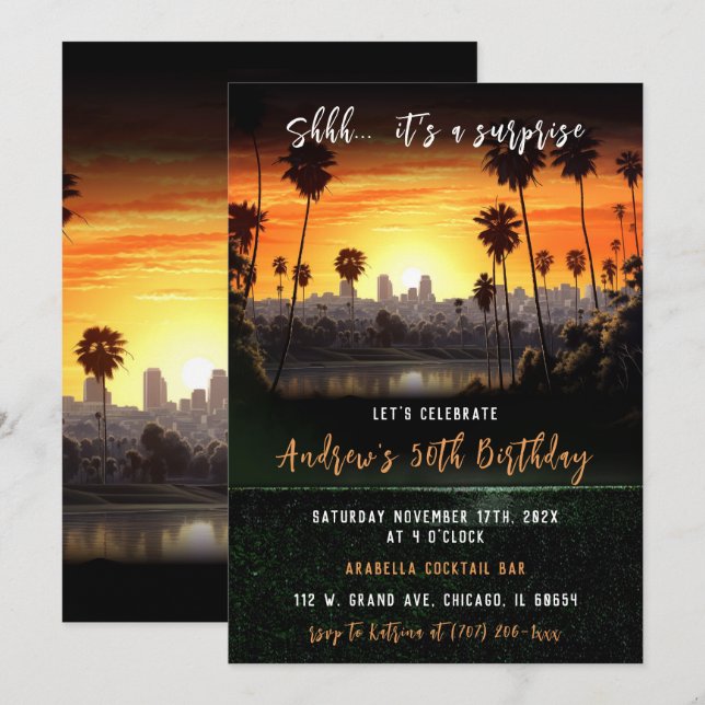 Convites Surpresa Personalizada 50º Aniversário Para Homens (Frente/Verso)