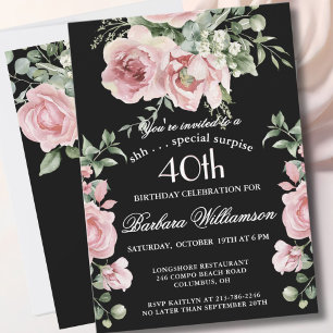Convites SURPRESA Rosas Pintadas com Elegância 40 Aniversár