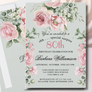 Convites *SURPRESA Rosas Pintadas Elegantes 80 Aniversário