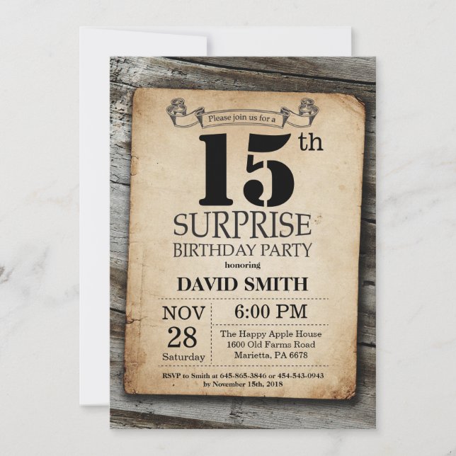 Convites Surpresa Rustic 15 Birthday Invitation Vintage (Frente)
