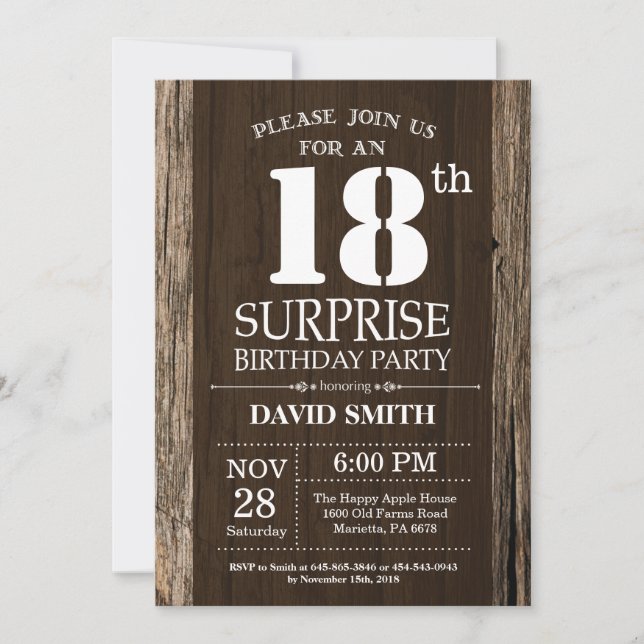 Convites Surpresa Rustic 18th Birthday Invitation Vintage (Frente)