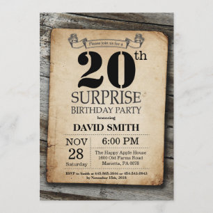 Convites Surpresa Rustic 20 Birthday Invitation Vintage