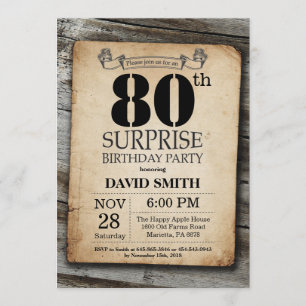 Convites Surpresa Rustic 80 Birthday Invitation Vintage