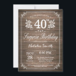Convites Surpresa Rustic aniversário de 40 anos Invitation<br><div class="desc">Surpresa, Rustic aniversário de 40 anos Invitation com fundo de madeira rustica e padrão de flor floral. Aniversário Adulto. Homens ou Mulheres Aniversário. Menino ou Menina Menina Menina Adolescente Convidam. 13 15 de 16º 18º 20 21rua 30 de 40º 50º 80 de 60º 70 de 100º. Qualquer Idade. Para mais...</div>