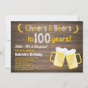 Convites Surpresa Rústica Parabéns e Cervejas 100º Aniversá