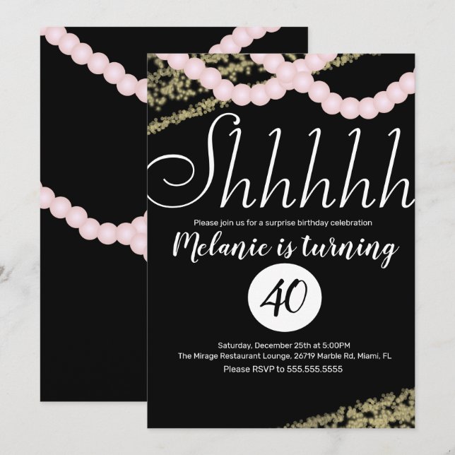 Convites Surpresa Shhhhhhh cor-de-rosa Festa de aniversário (Frente/Verso)