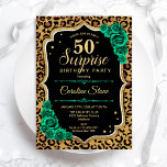 Convites Surpresa Verde Dourada de Leopard 50º Aniversário<br><div class="desc">Surpreenda o 50º Convite de aniversário. Design verde feminino preto, branco e esmeralda com ouro brilhante falso. Possui impressão de leopardo chita animal, rosas, fonte de script e confetti. Perfeito para uma elegante comemoração de aniversário feminina. Pode ser personalizado para mostrar qualquer idade. Impressos convites Zazzle ou modelo de impressão...</div>
