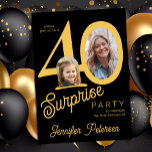 Convites Surprise 40 modern 2 photo 40th birthday<br><div class="desc">Trendy bold typography women's 40th birthday surprise party invitation with 2 photos and modern gold black design in retro style script. Easy to personalize with your text and pictures.     Digital download available, </div>