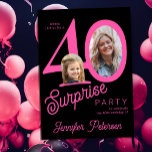 Convites Surprise 40 modern 2 photo 40th birthday<br><div class="desc">Trendy bold typography women's 40th birthday surprise party invitation with 2 photos and modern black and pink design in retro style script. Easy to personalize with your text and pictures.     Digital download available, </div>