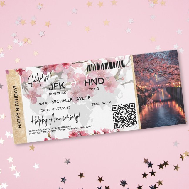 Convites Surprise Birthday Boarding Pass Tokio Sakura  (surprise ticket card for sakura tokio )