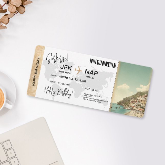 Convites Surprise Birthday Boarding Pass Trip Ticket (SURPRISE BIRTHDAY TRIP POSITANO ITALY)