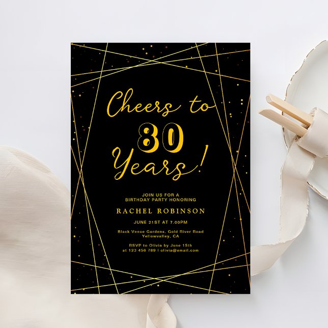 Convites Surprise Birthday Party Black & Gold Geometric (Criador carregado)