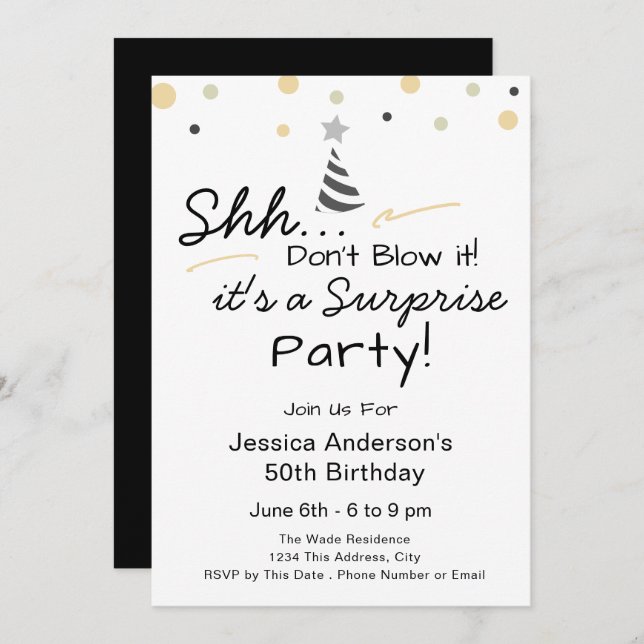 Convites Surprise Birthday Party don't blow it (Frente/Verso)