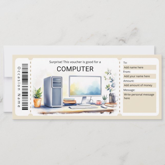 Convites Surprise Computer Gift Certificate (Frente)