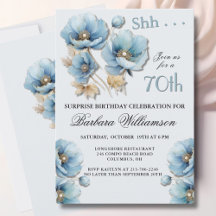 SURPRISE Elegant Blue Floral 70th Birthday
