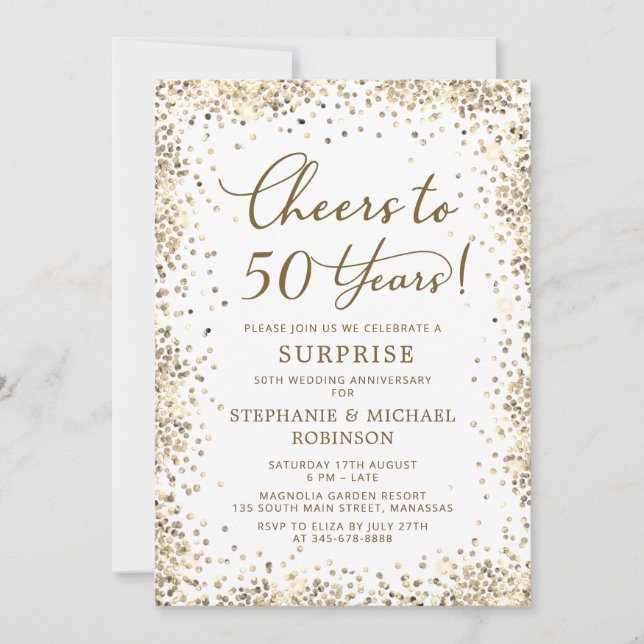 Convites Surprise Gold Glitter 50th Wedding Anniversary (Frente)