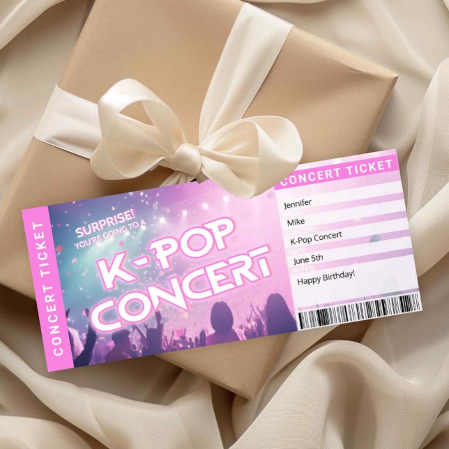 Convites Surprise K-Pop Concert Ticket Fan Gift Reveal Card (Surprise K-Pop Concert Ticket Printable)