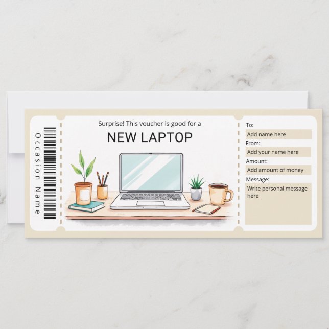 Convites Surprise Laptop Gift Certificate (Frente)
