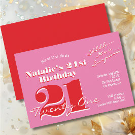 Convites SURPRISE PARTY 21st Birthday Pink Red Minimalist 