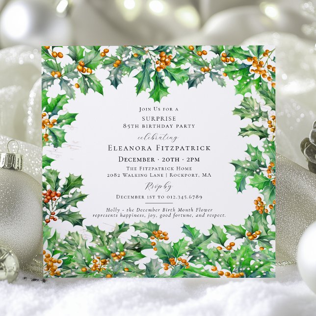 Convites SURPRISE PARTY 85th Birthday December Birth Flower (Criador carregado)