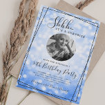 Convites SURPRISE Photo 50th Birthday Blue Bokeh<br><div class="desc">An elegant "50th Birthday" party invitation design with personalized photo,  modern typography and a bokeh lights background.</div>