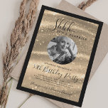 Convites SURPRISE Photo 50th Birthday Gold Glam Sparkle<br><div class="desc">An elegant "50th Birthday" party invitation design with personalized photo,  modern typography and a sparkling fabric background.</div>